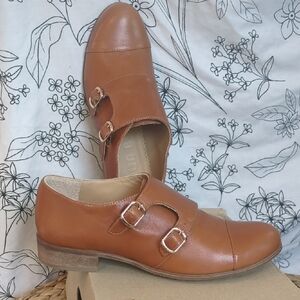 NIB Julia Bo Handmade Baron Double Monk Strap Tan Leather Shoes